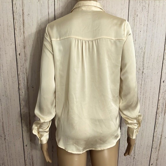 Alythea 100% Polyester Corsette Neck Blouse Golden Buttery Long Sleeves Silky - Picture 2 of 8
